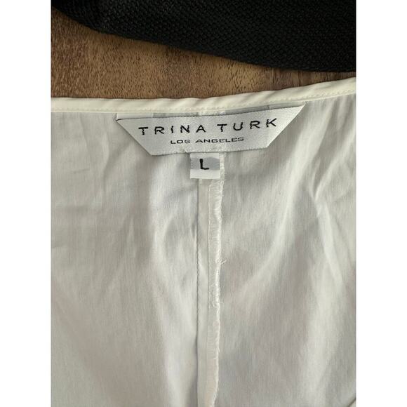 Trina Turk Women's White V-Neck Cotton Blended Blouse Top Size Large - Picture 2 of 7